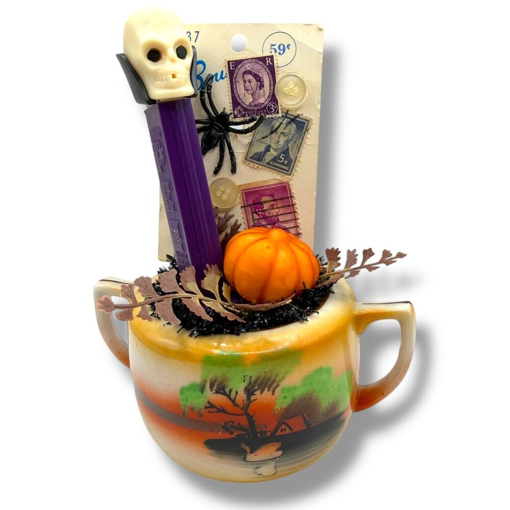 Halloween Decorative Sculpture Assemblage - Vintage Pez Junk Salvage